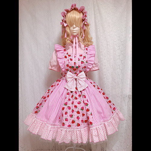 ワガママいちご娘エプロンスカートピンク